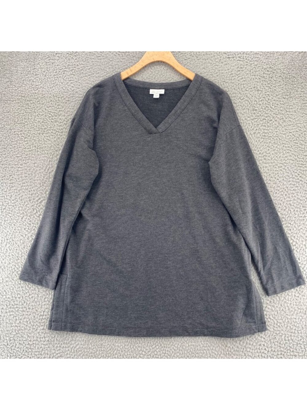 J Jill Top Womens Medium Gray Pure Luxe Tencel Long Sleeve V Neck Stretch Knit